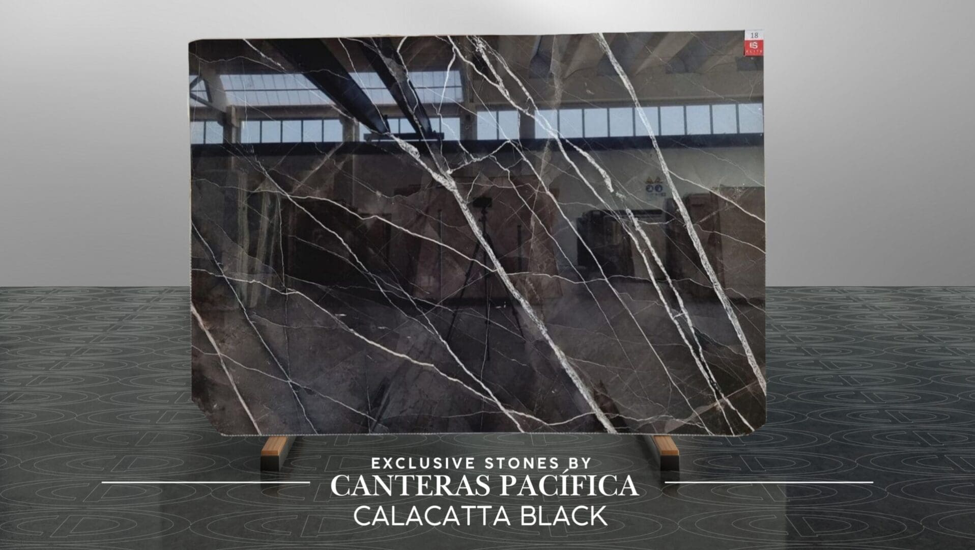 Calacatta Black marble slab with white veining